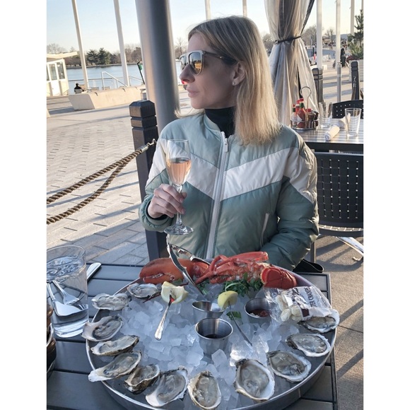 All Access Retro Color Block Quilted Shell Down Bomber Moto Jacket Size XS - Picture 12 of 12